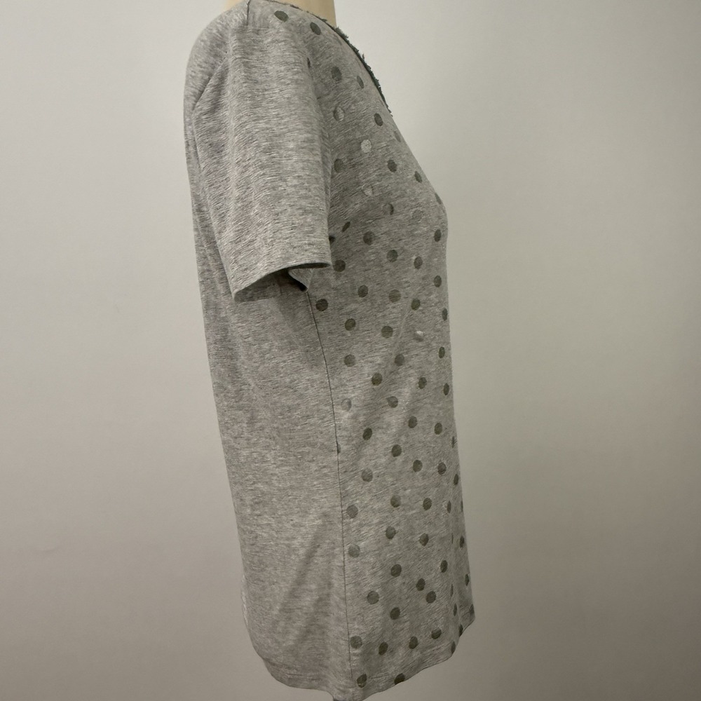 MAXMARA WEEKEND Gray TOP M Silver Beaded T-Shirt Polka Dot Ruffle Party Tissue - Picture 11 of 16